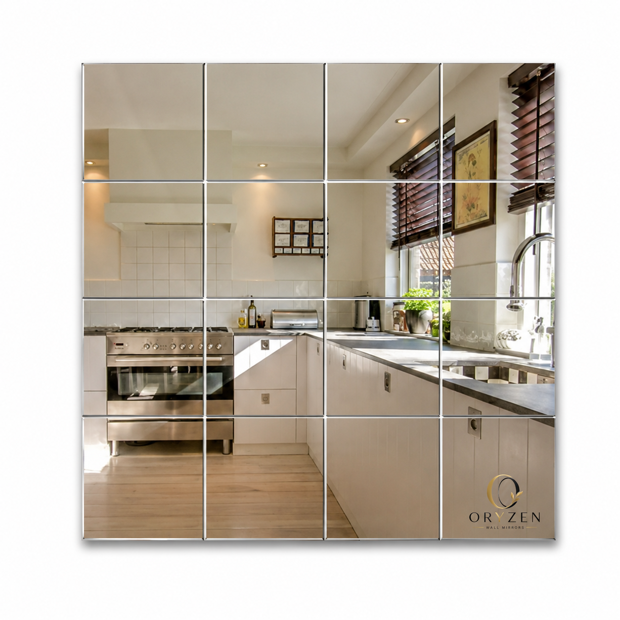 ORYZEN DIY Square Mirror Wall Stickers Grid Set