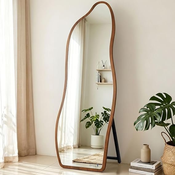 ORYZEN Irregular Asymmetric Wooden Full Length Standing Floor Mirror - Image 4