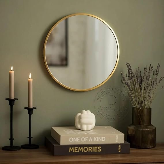 ORYZEN Round Gold Metal Framed Wall Mirror - Image 4