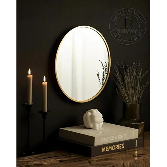 ORYZEN Round Gold Metal Framed Wall Mirror - Image 2