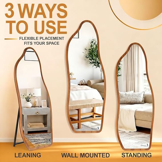 ORYZEN Irregular Asymmetric Wooden Full Length Standing Floor Mirror - Image 3