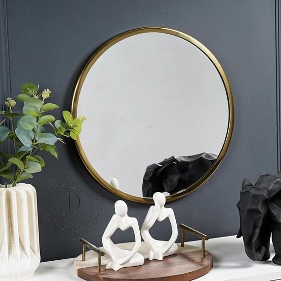 ORYZEN Round Gold Metal Framed Wall Mirror - Image 3