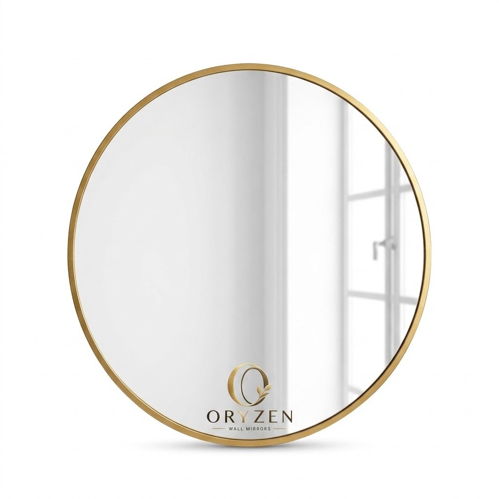 ORYZEN Round Gold Metal Framed Wall Mirror